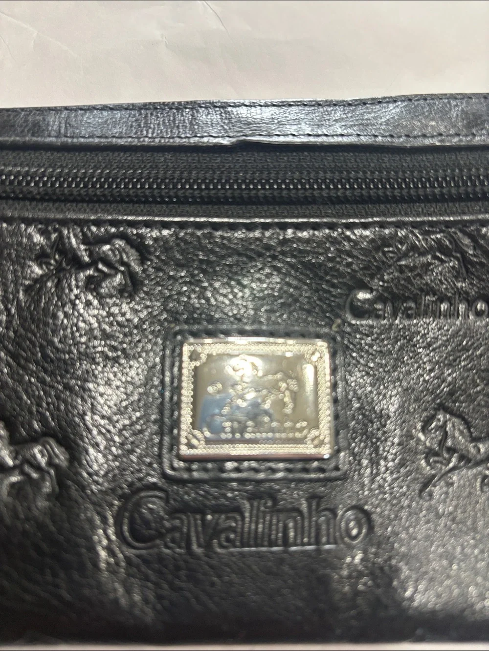 Black Patent Leather Embossed Cosmetic Pouch with Zip NWOT